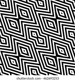 Seamless pattern with symmetric geometric ornament. Striped abstract background. Ethnic and tribal motifs. Repeated rhombuses wallpaper. Vector illustration