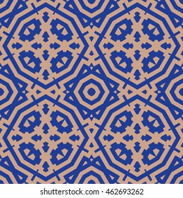 Seamless pattern with symmetric geometric ornament. Stylized ethnic abstract background. Ornamental wallpaper. Vector illustration