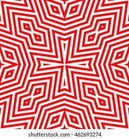 Seamless pattern with symmetric geometric ornament. Striped abstract background. Ethnic and tribal motifs. Ornamental wallpaper. Vector illustration