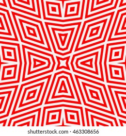 Seamless pattern with symmetric geometric ornament. Striped abstract background. Ethnic and tribal motifs. Ornamental wallpaper. Vector illustration