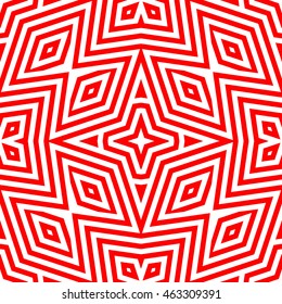 Seamless pattern with symmetric geometric ornament. Striped abstract background. Ethnic and tribal motifs. Ornamental wallpaper. Vector illustration