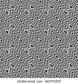Seamless pattern with symmetric geometric ornament. Striped abstract background. Ethnic and tribal motifs. Repeated rhombuses wallpaper. Vector illustration