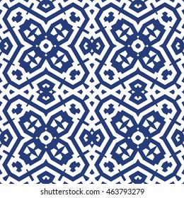 Seamless pattern with symmetric geometric ornament. Stylized ethnic abstract background. Ornamental wallpaper. Vector illustration
