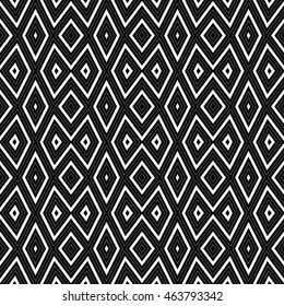 Seamless pattern with symmetric geometric ornament. Striped abstract background. Ethnic and tribal motifs. Repeated rhombuses wallpaper. Vector illustration