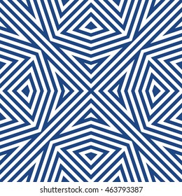 Seamless pattern with symmetric geometric ornament. Striped abstract background. Ethnic and tribal motifs. Ornamental wallpaper. Vector illustration