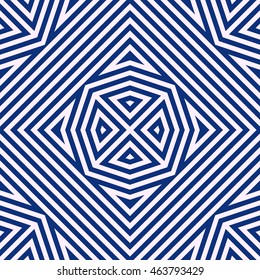 Seamless pattern with symmetric geometric ornament. Striped abstract background. Ethnic and tribal motifs. Ornamental wallpaper. Vector illustration