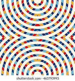Seamless pattern with symmetric geometric ornament. Abstract stained glass bright background. Ethnic wallpaper. Vector illustration