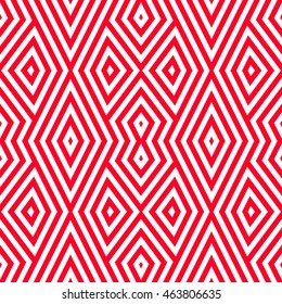 Seamless pattern with symmetric geometric ornament. Striped abstract background. Ethnic and tribal motifs. Repeated rhombuses wallpaper. Vector illustration