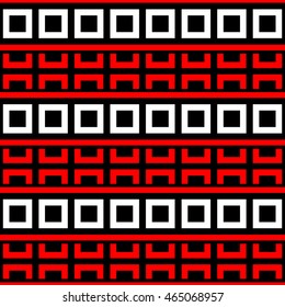 Seamless pattern with symmetric geometric ornament. Ethnic and tribal motifs. Repeated squares, semi-squares and lines background. Creative wallpaper. Vector illustration 