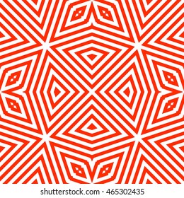 Seamless pattern with symmetric geometric ornament. Striped abstract background. Ethnic and tribal motifs. Ornamental wallpaper. Vector illustration