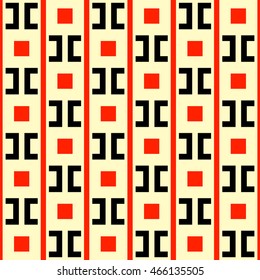 Seamless pattern with symmetric geometric ornament. Ethnic and tribal motifs. Repeated squares, semi-squares and lines background. Creative wallpaper. Vector illustration 