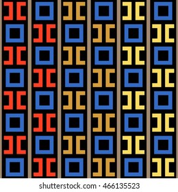 Seamless pattern with symmetric geometric ornament. Ethnic and tribal motifs. Repeated squares, semi-squares and lines background. Creative wallpaper. Vector illustration 