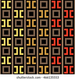 Seamless pattern with symmetric geometric ornament. Ethnic and tribal motifs. Repeated squares, semi-squares and lines background. Creative wallpaper. Vector illustration 