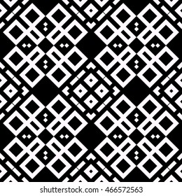 Seamless pattern with symmetric geometric ornament. Ethnic and tribal motifs. Repeated rhombuses, quadrangles and lines background. Ornamental wallpaper.  Vector illustration 