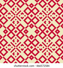 Seamless pattern with symmetric geometric ornament. Ethnic and tribal motifs. Repeated rhombuses, quadrangles and lines background. Ornamental wallpaper.  Vector illustration 