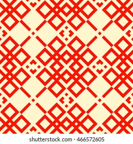 Seamless pattern with symmetric geometric ornament. Ethnic and tribal motifs. Repeated rhombuses, quadrangles and lines background. Ornamental wallpaper.  Vector illustration 