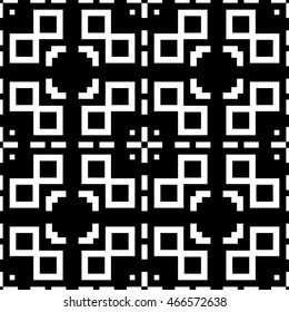 Seamless pattern with symmetric geometric ornament. Ethnic and tribal motifs. Repeated squares, rectangles and lines background. Ornamental wallpaper.  Vector illustration 