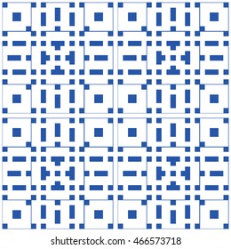 Seamless pattern with symmetric geometric ornament. Ethnic and tribal motifs. Repeated squares, rectangles and lines background. Ornamental wallpaper.  Vector illustration 