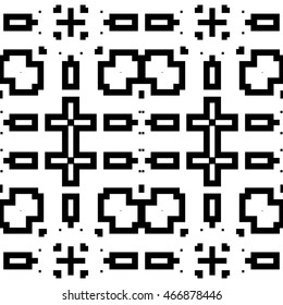 Seamless pattern with symmetric geometric ornament. Ethnic and tribal motifs. Repeated different figures background.Ornamental wallpaper. Vector illustration 