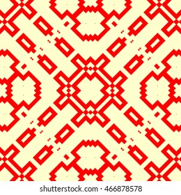 Seamless pattern with symmetric geometric ornament. Ethnic and tribal motifs. Repeated different figures background.Ornamental wallpaper. Vector illustration 