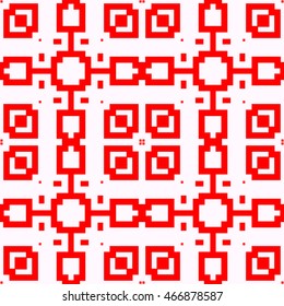 Seamless pattern with symmetric geometric ornament. Ethnic and tribal motifs. Repeated different figures background.Ornamental wallpaper. Vector illustration 