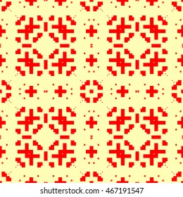 Seamless pattern with symmetric geometric ornament. Ethnic and tribal motifs. Repeated different figures background.Ornamental wallpaper. Vector illustration