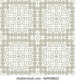 Seamless pattern with symmetric geometric ornament. Ethnic and tribal motifs. Repeated different figures background. Ornamental wallpaper. Vector illustration
