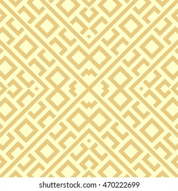 Seamless pattern with symmetric geometric ornament. Ethnic and tribal motifs. Repeated rhombuses, quadrangles and lines background. Ornamental wallpaper. Vector illustration