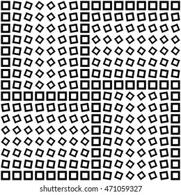 Seamless pattern with symmetric geometric ornament. Repeated black squares and rhombuses on white background. Creative wallpaper. Vector illustration