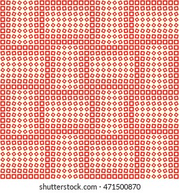 Seamless pattern with symmetric geometric ornament. Repeated red squares and rhombuses on white background. Creative wallpaper. Vector illustration