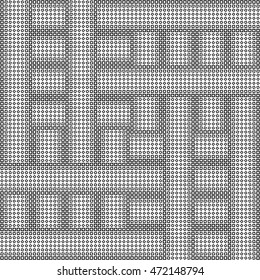 Seamless pattern with symmetric geometric ornament. Repeated black squares and rhombuses on white background. Creative wallpaper. Vector illustration
	
