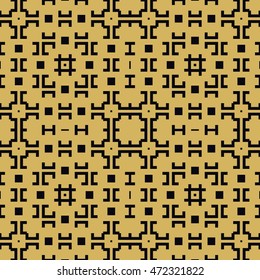 Seamless pattern with symmetric geometric ornament. Ethnic and tribal motifs. Different  figures background. Ornamental wallpaper. Vector illustration