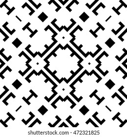 Seamless pattern with symmetric geometric ornament. Ethnic and tribal motifs. Different  figures background. Ornamental wallpaper. Vector illustration