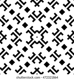 Seamless pattern with symmetric geometric ornament. Ethnic and tribal motifs. Different  figures background. Ornamental wallpaper. Vector illustration