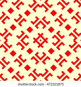 Seamless pattern with symmetric geometric ornament. Ethnic and tribal motifs. Different  figures background. Ornamental wallpaper. Vector illustration