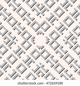 Seamless pattern with symmetric geometric ornament. Ethnic and tribal motifs. Repeated rhombuses, quadrangles and curves background. Ornamental wallpaper. Vector illustration