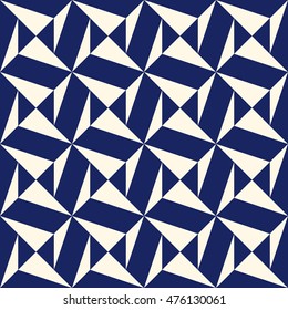 Patrón sin problemas con adorno geométrico simétrico. Fondo abstracto de color azul marino a rayas. Motivos étnicos y tribales. Papel tapiz de bloques repetidos. Ilustración del vector