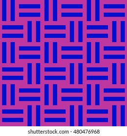 Seamless pattern with symmetric geometric ornament. Different blue lines abstract on purple background. Wicker motif. Ornamental wallpaper. Vector illustration