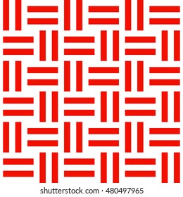 Seamless pattern with symmetric geometric ornament. Different red lines abstract on white background. Wicker motif. Ornamental wallpaper. Vector illustration