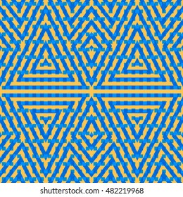 Seamless pattern with symmetric geometric ornament. Color abstract background. Mixed overlapping stripes and squares motif. Vector illustration 
