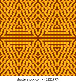 Seamless pattern with symmetric geometric ornament. Color abstract background. Mixed overlapping stripes and squares motif. Vector illustration 