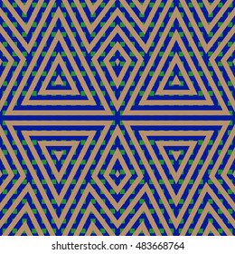 Seamless pattern with symmetric geometric ornament. Color abstract background. Mixed overlapping triangles, rhombuses and squares motif. Vector illustration