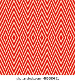 Seamless pattern with symmetric geometric ornament.  Bright red zigzag abstract on yellow background. Repeated chevrons wallpaper. Ethnic vector illustration