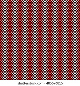 Seamless pattern with symmetric geometric ornament.  Black zigzag abstract on color background. Repeated chevrons wallpaper. Ethnic vector illustration