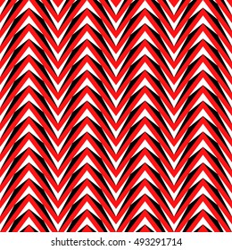 Seamless pattern with symmetric geometric ornament. Bright red zigzag abstract on color background. Repeated chevrons wallpaper. Ethnic vector illustration