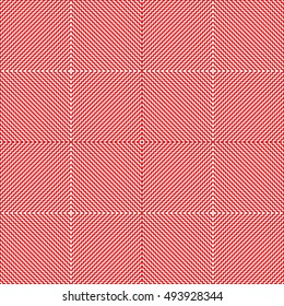 Seamless pattern with symmetric geometric ornament. Red color counter embattled lines on white background. Heraldry motif. Abstract wallpaper. Vector illustration