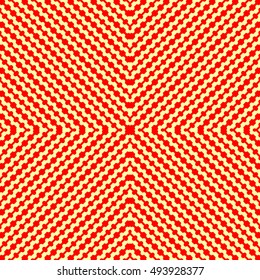 Seamless pattern with symmetric geometric ornament. Red color counter embattled lines on white background. Heraldry motif. Abstract wallpaper. Vector illustration