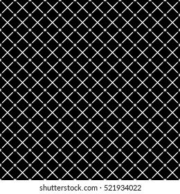 Seamless pattern with symmetric geometric ornament. White crosses on black background. Striped abstract wallpaper. Dashed diagonal lines motif. Digital paper for textile print. Vector art illustration