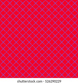 Seamless pattern with symmetric geometric ornament. Violet crosses on red background. Striped abstract wallpaper. Dashed diagonal lines motif. Digital paper for textile print. Vector art illustration
