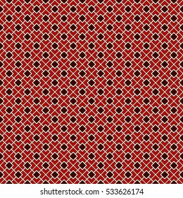 Seamless pattern with symmetric geometric ornament. Red color diagonal square chain abstract background. Mosaic wallpaper. Digital paper, textile print, page fill. Vector illustration